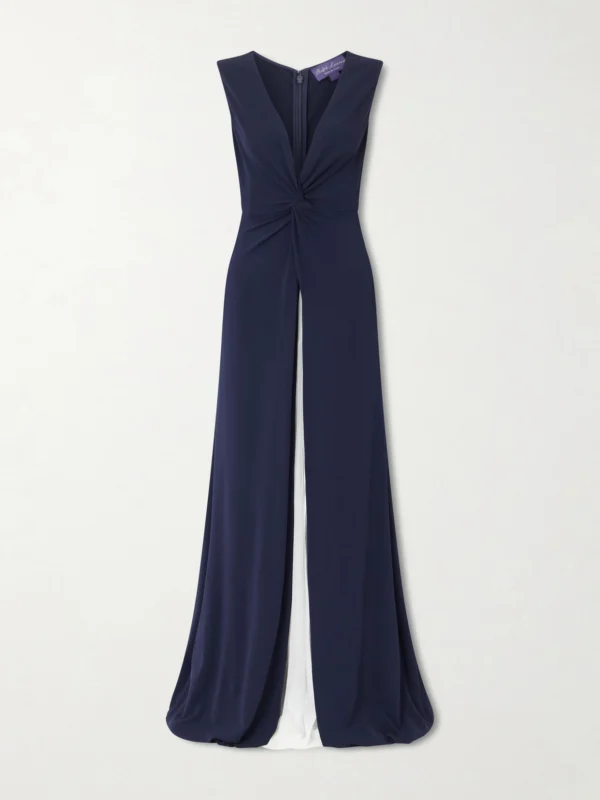 Ralph Lauren Collection Knotted Pleated Chiffon and Stretch-jersey Gown