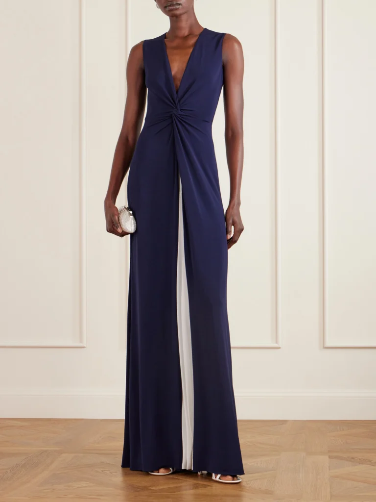 Ralph Lauren Collection Knotted Pleated Chiffon and Stretch-jersey Gown