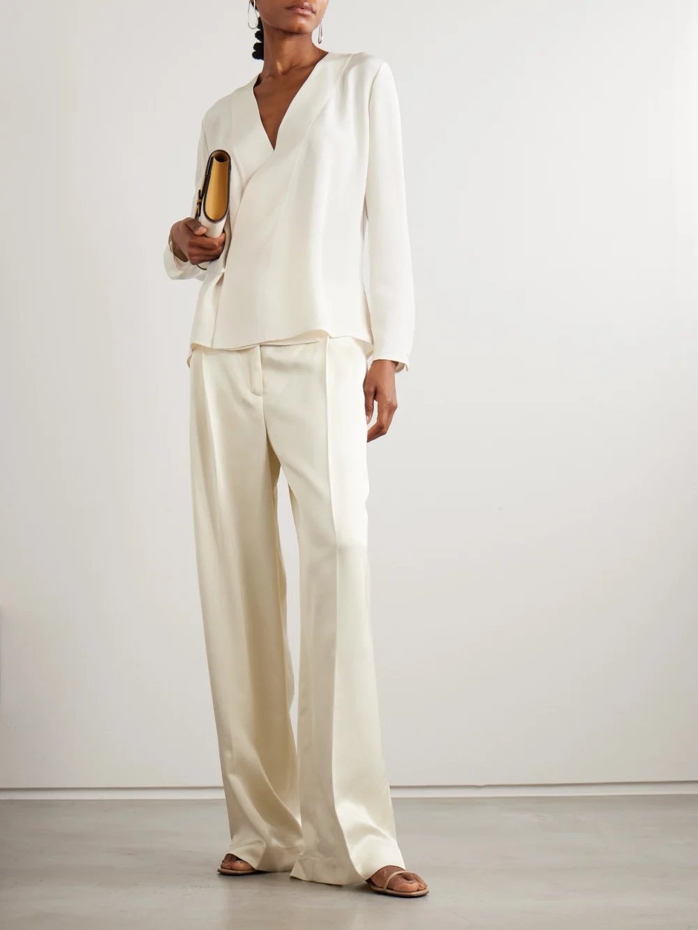 Ralph Lauren Collection Liora Wrap-effect Silk Crepe De Chine Blouse, worn by a model