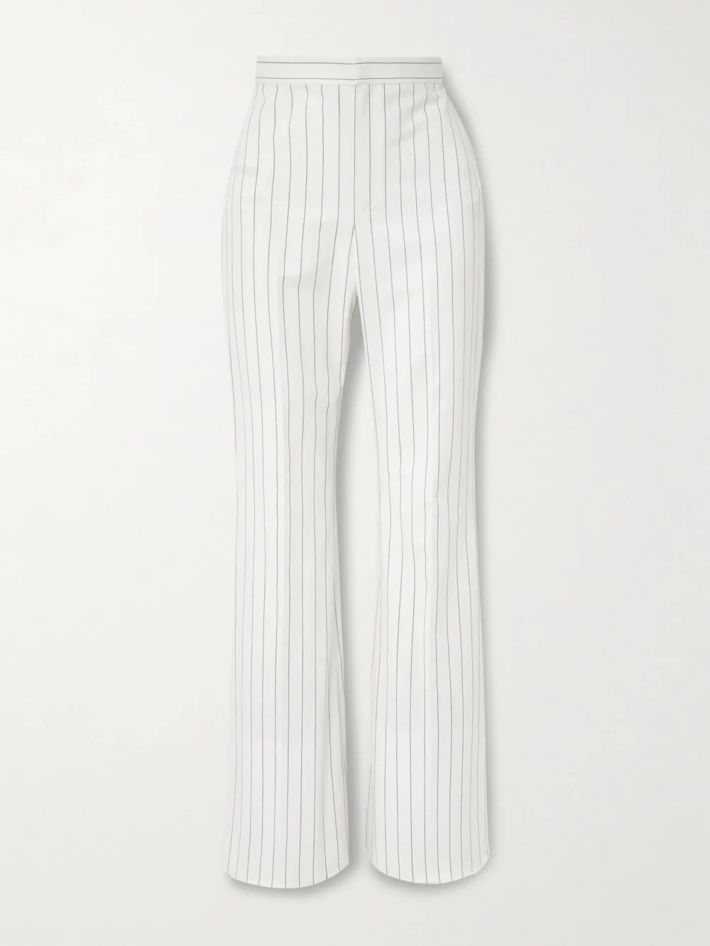 Ralph Lauren Collection Neeva Pinstriped Cotton, Linen and Wool-blend Flared Pants in cream
