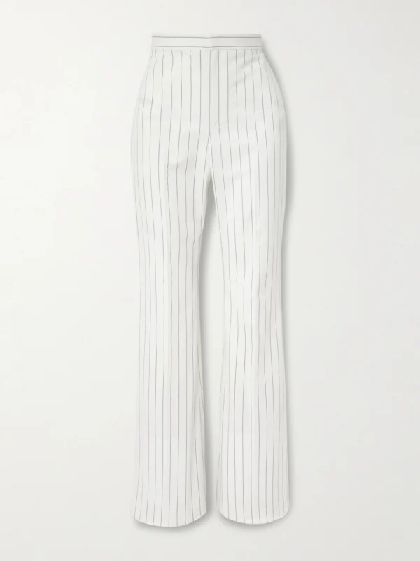Ralph Lauren Collection Neeva Pinstriped Cotton, Linen and Wool-blend Flared Pants