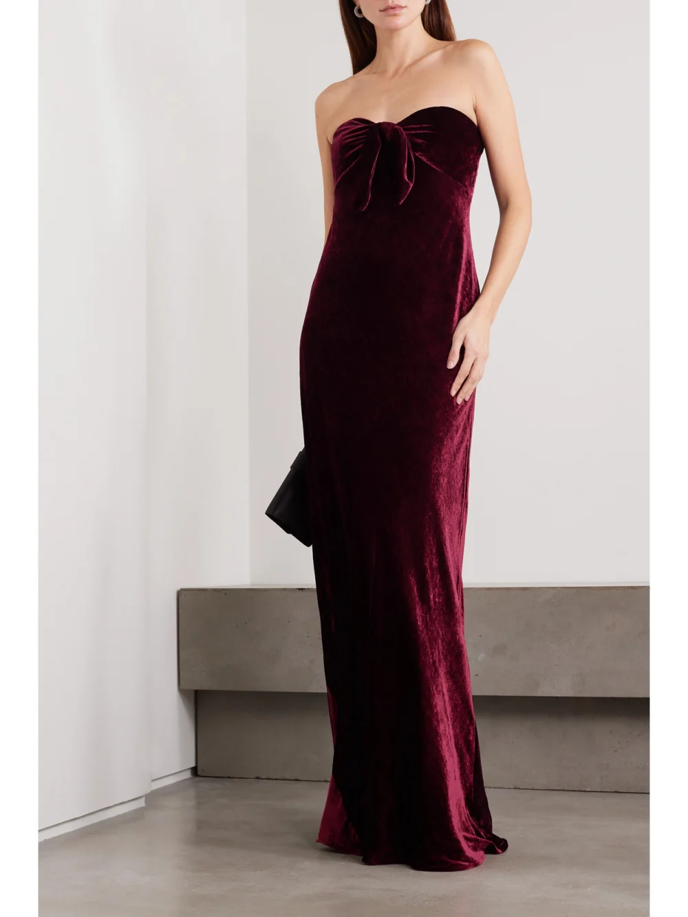 Ralph Lauren Collection Niles Strapless Bow-embellished Velvet Gown, worn by a model