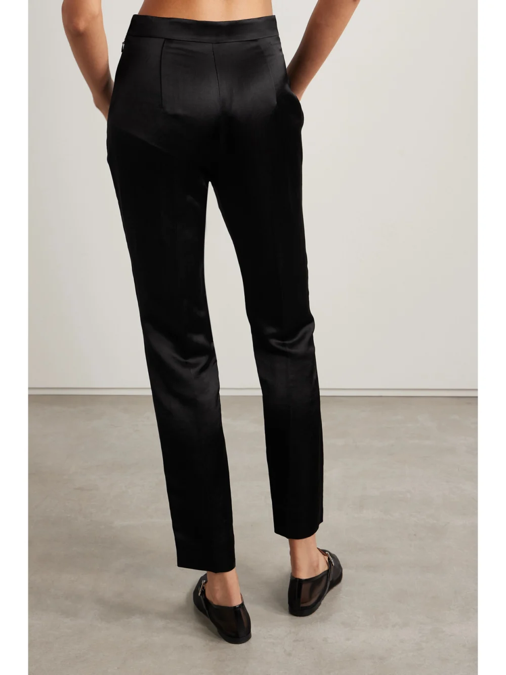 Back view of the Ralph Lauren Collection Robynn Linen-blend Satin Straight-leg Pants