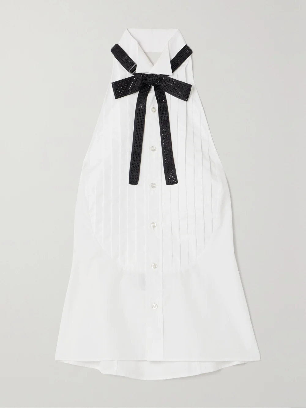 Ralph Lauren Collection Sorrento Embellished Bow-detailed Pleated Cotton-poplin Halterneck Top in white