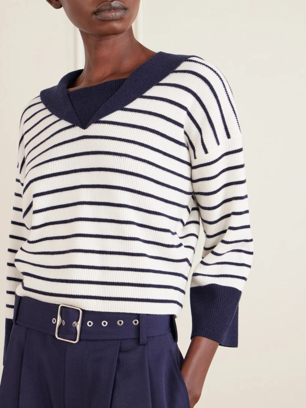 Close-up detail of the Ralph Lauren Collection Striped Cashmere Sweater