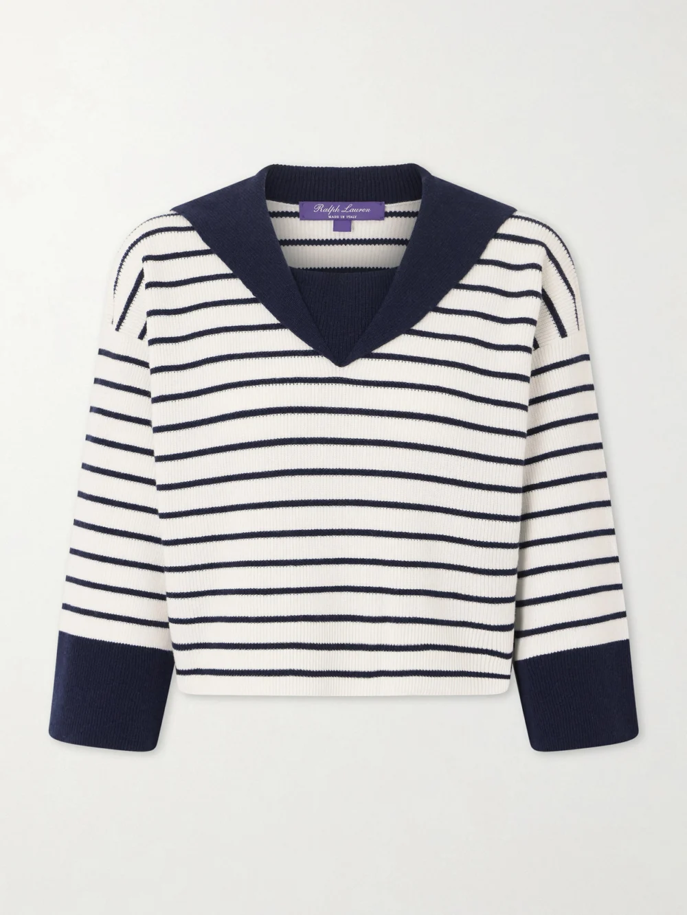 Ralph Lauren Collection Striped Cashmere Sweater in navy