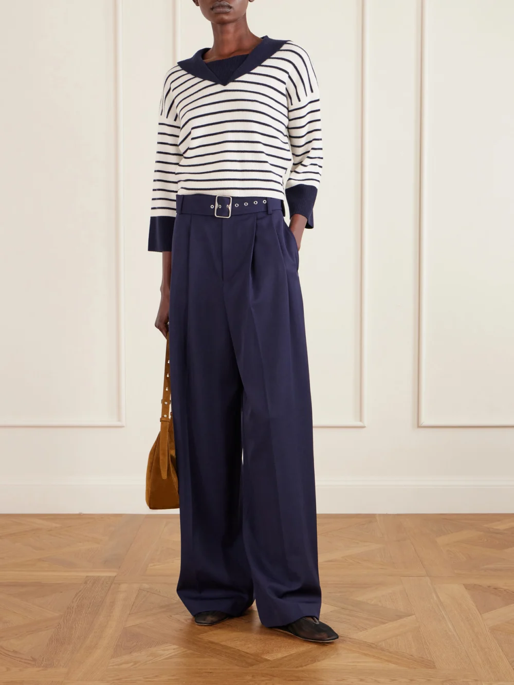 Ralph Lauren Collection Striped Cashmere Sweater, worn by a model