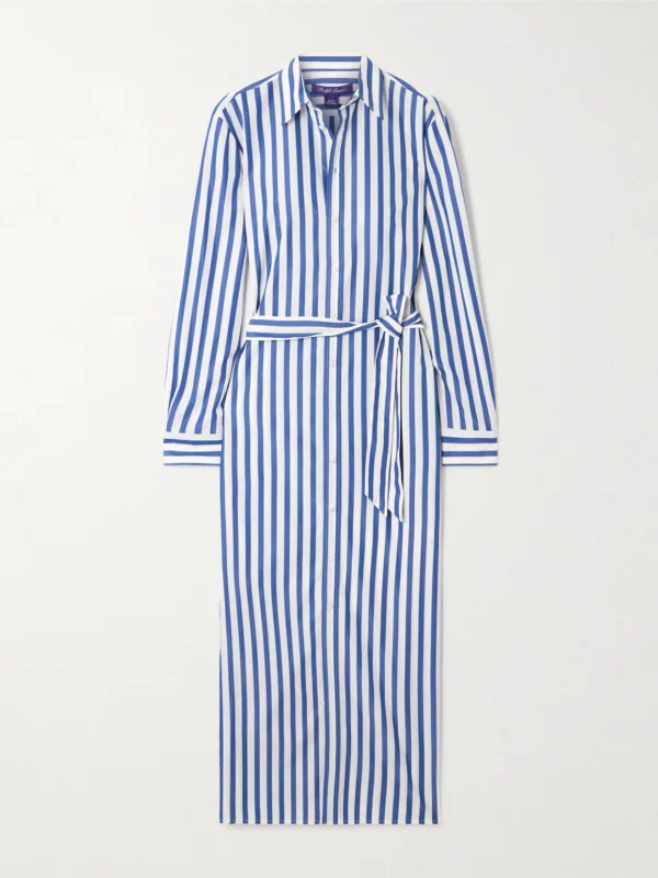 Ralph Lauren Collection Vicki Belted Striped Cotton-poplin Midi Shirt Dress