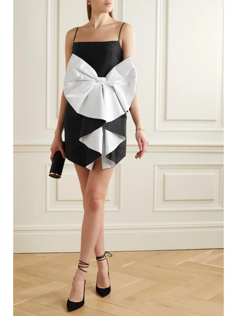 Rasario Bow-embellished Draped Silk-shantung Mini Dress, worn by a model