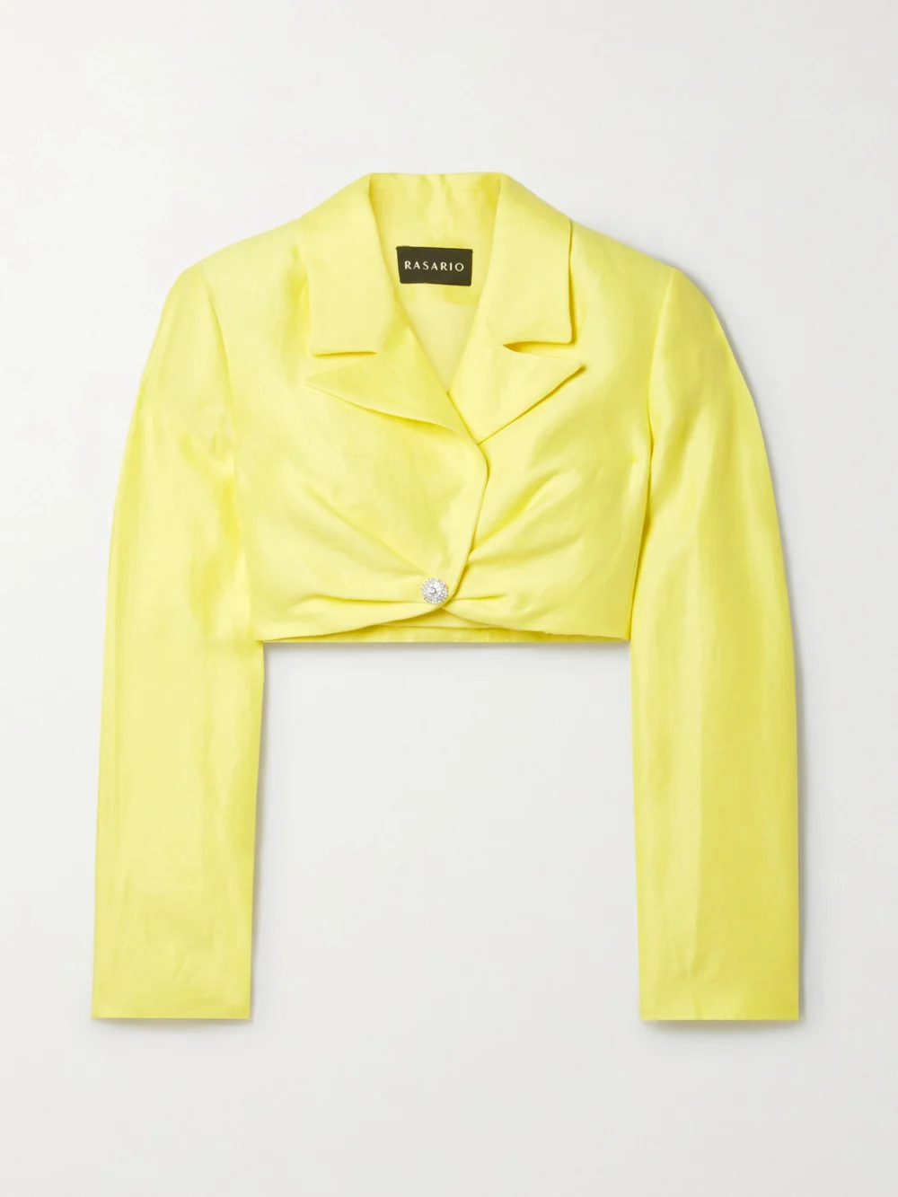 Rasario Cropped Crystal-embellished Linen-blend Blazer in yellow