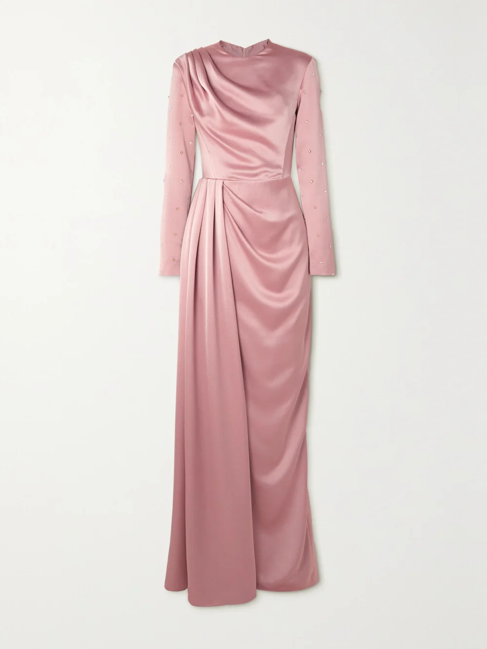 Rasario Crystal-embellished Draped Satin Gown in blush