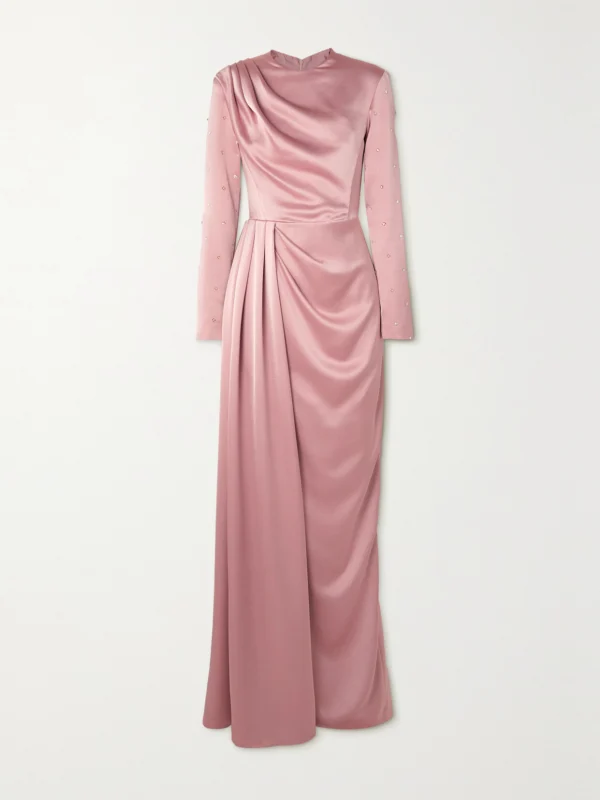 Rasario Crystal-embellished Draped Satin Gown