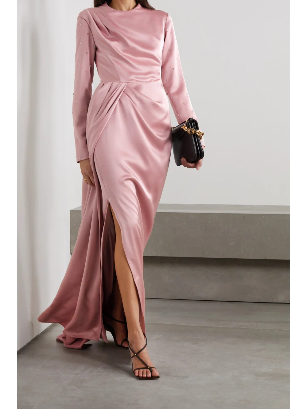 Rasario Crystal-embellished Draped Satin Gown, worn by a model