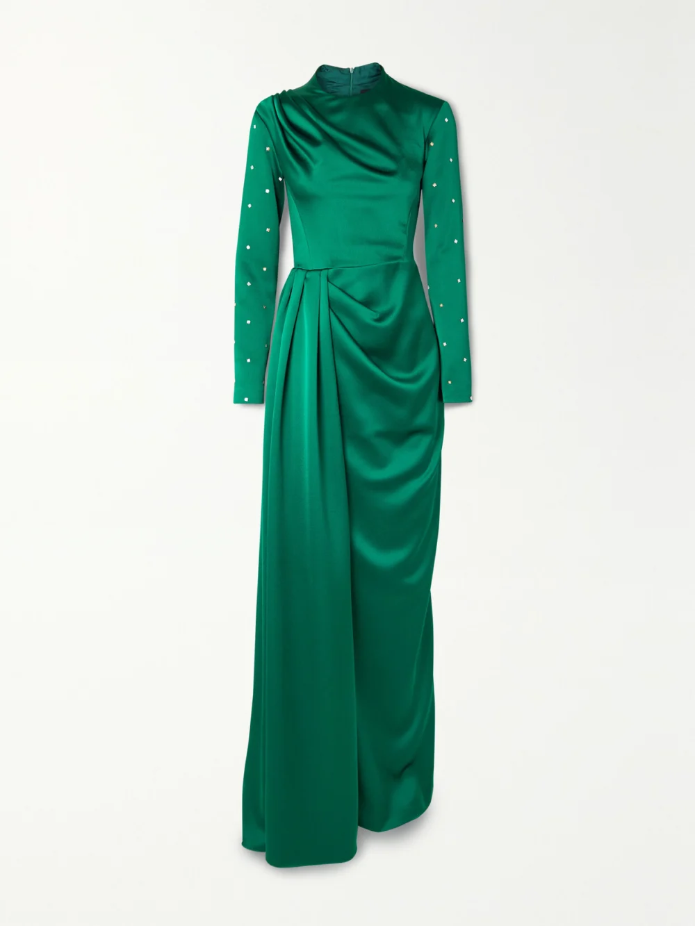 Rasario Crystal-embellished Draped Satin Gown in green