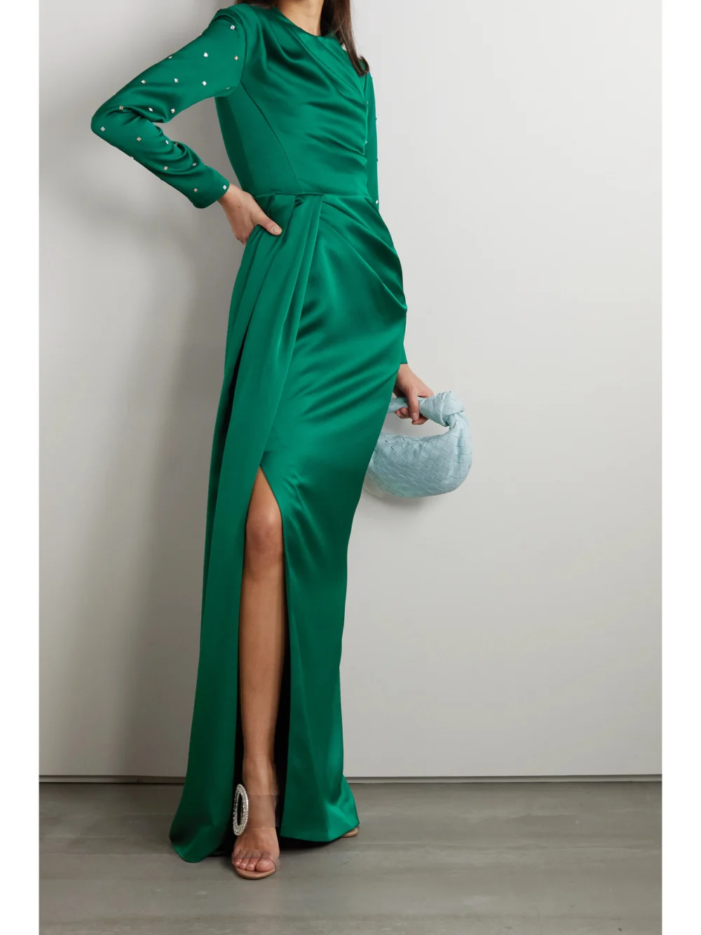 Rasario Crystal-embellished Draped Satin Gown, worn by a model