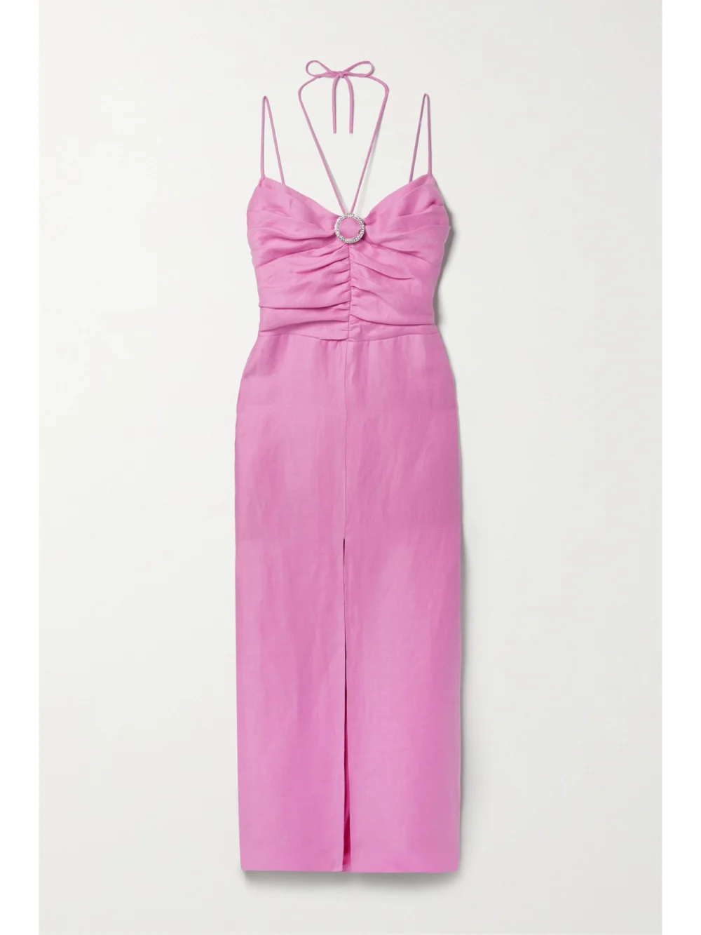 Rasario Crystal-embellished Linen-blend Midi Dress in pink