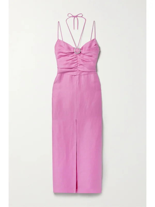 Rasario Crystal-embellished Linen-blend Midi Dress