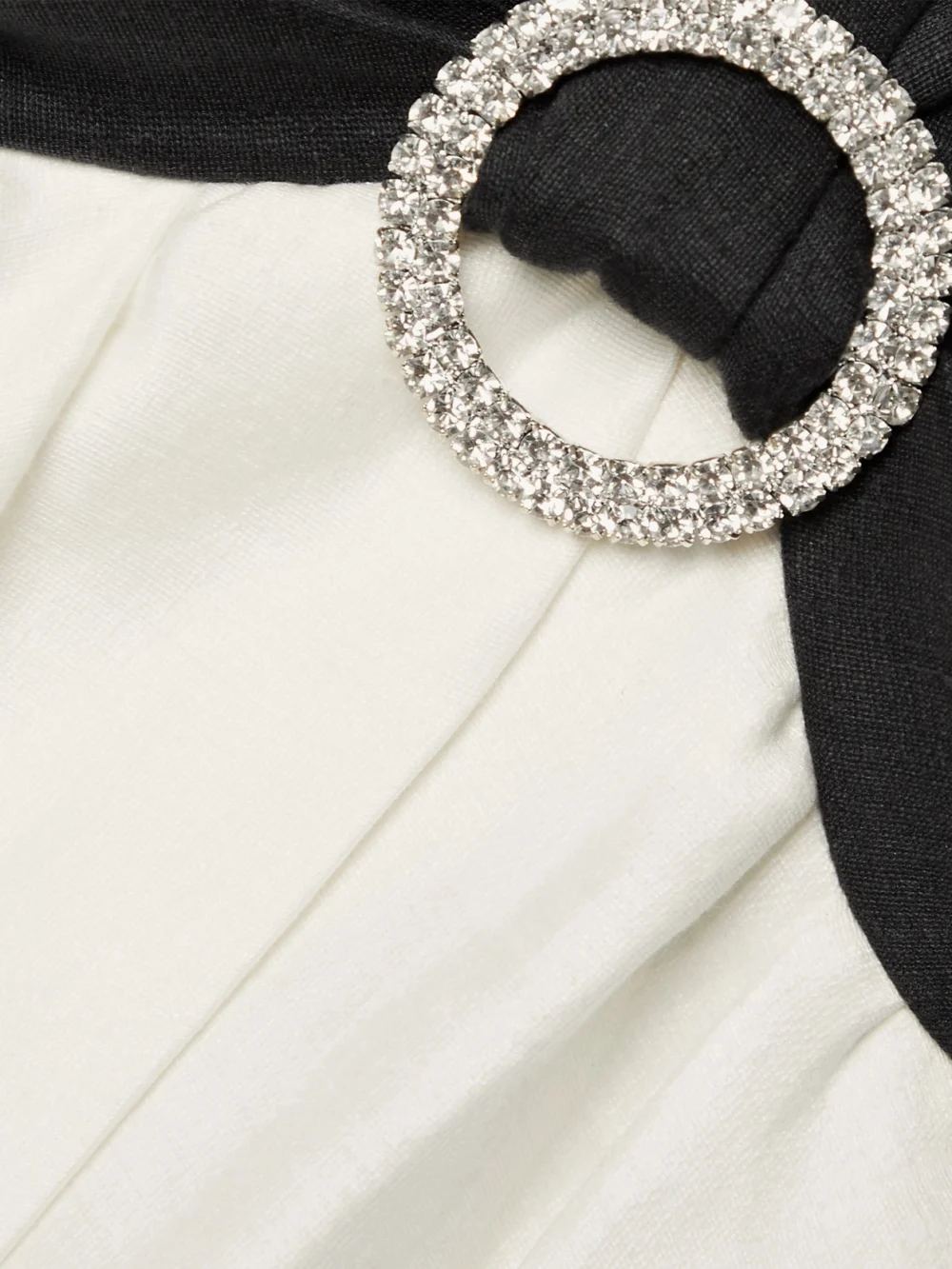 Close-up detail of the Rasario Crystal-embellished Ruched Two-tone Linen-blend Halterneck Mini Dress
