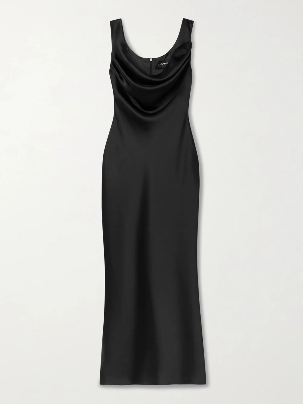 Rasario Draped Satin Midi Dress in black