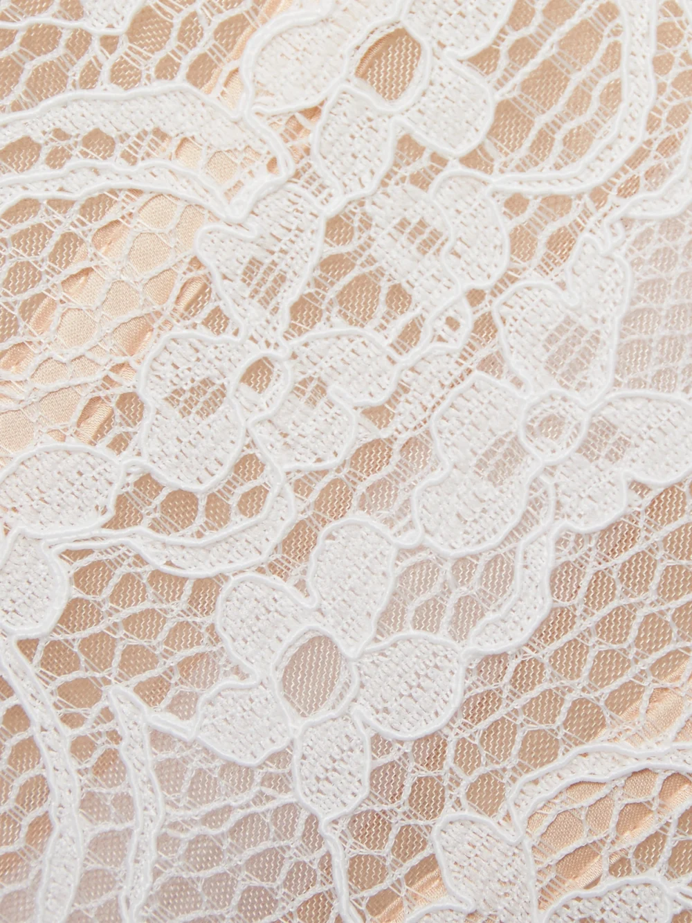 Close-up detail of the Rasario Fringed Lace Mini Dress
