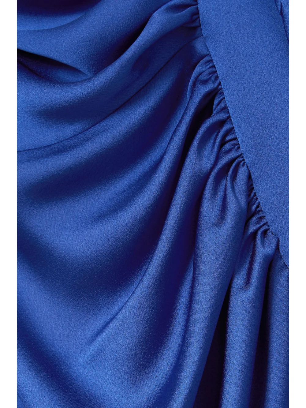 Close-up detail of the Rasario Gathered Satin Midi Dress