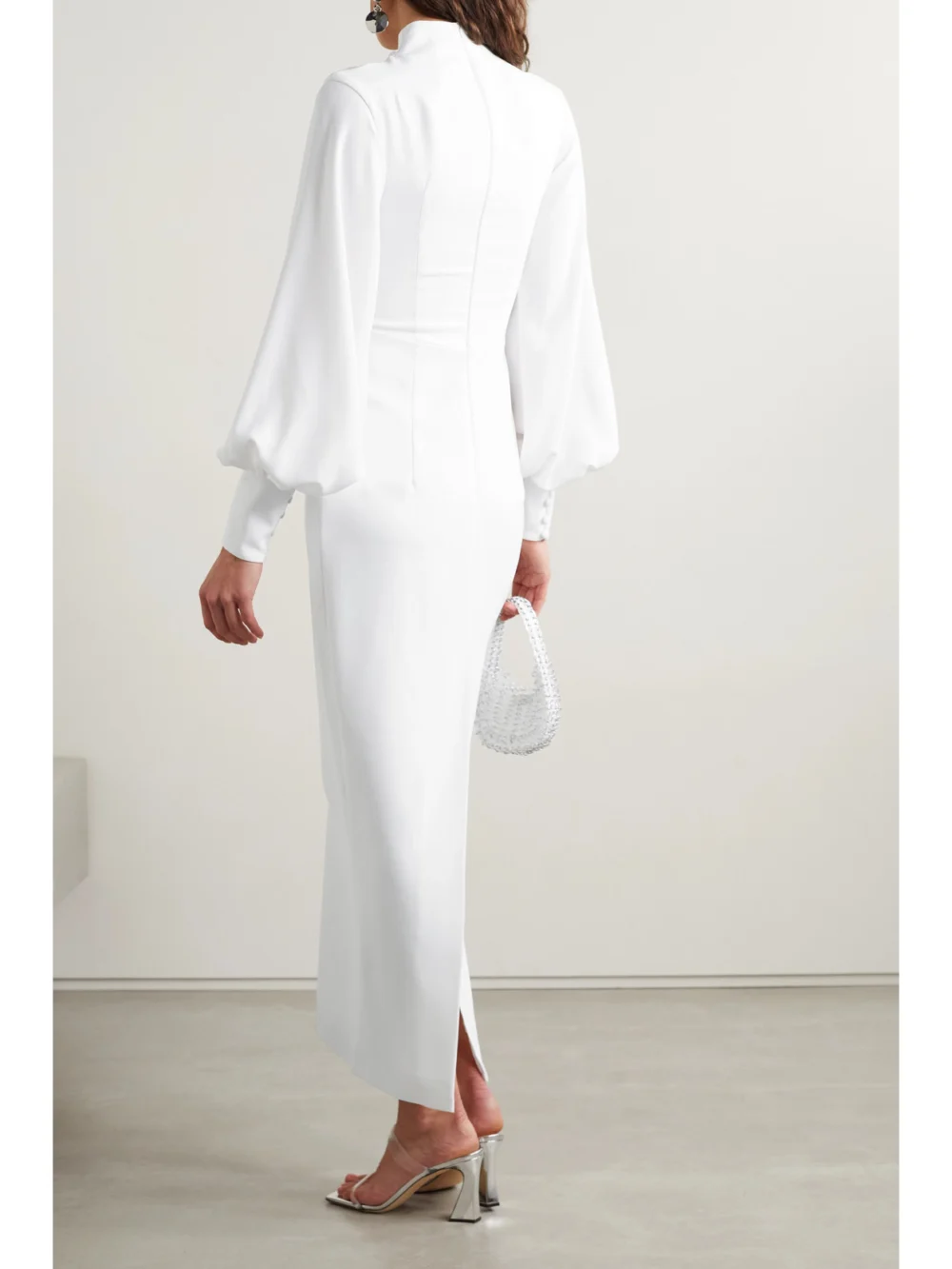 Back view of the Rasario Gathered Stretch-crepe Midi Dress