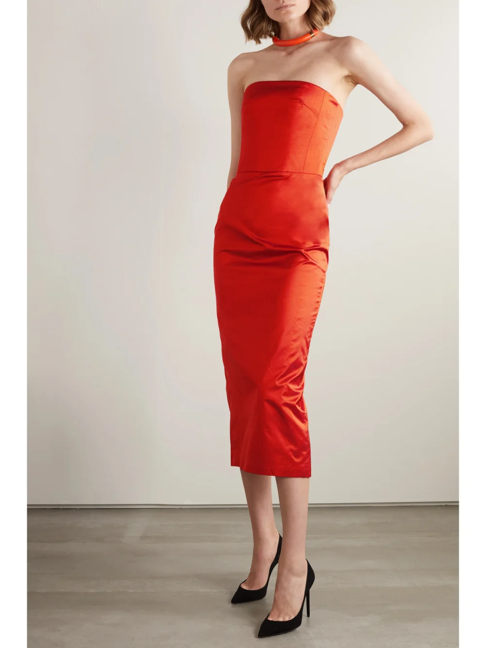 Rasario Lady Strapless Silk-dupioni Midi Dress, worn by a model
