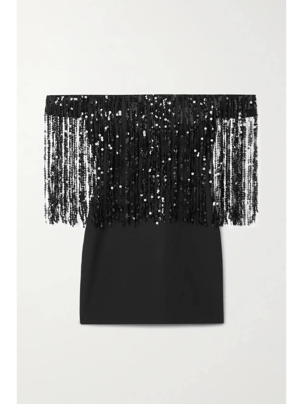 Rasario Off-the-shoulder Sequin-embellished Crepe Mini Dress in black