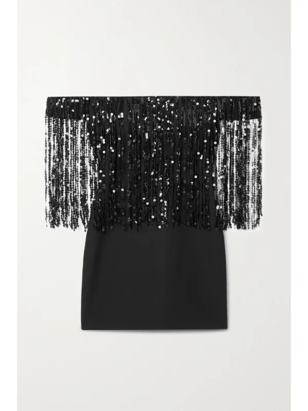 Rasario Off-the-shoulder Sequin-embellished Crepe Mini Dress