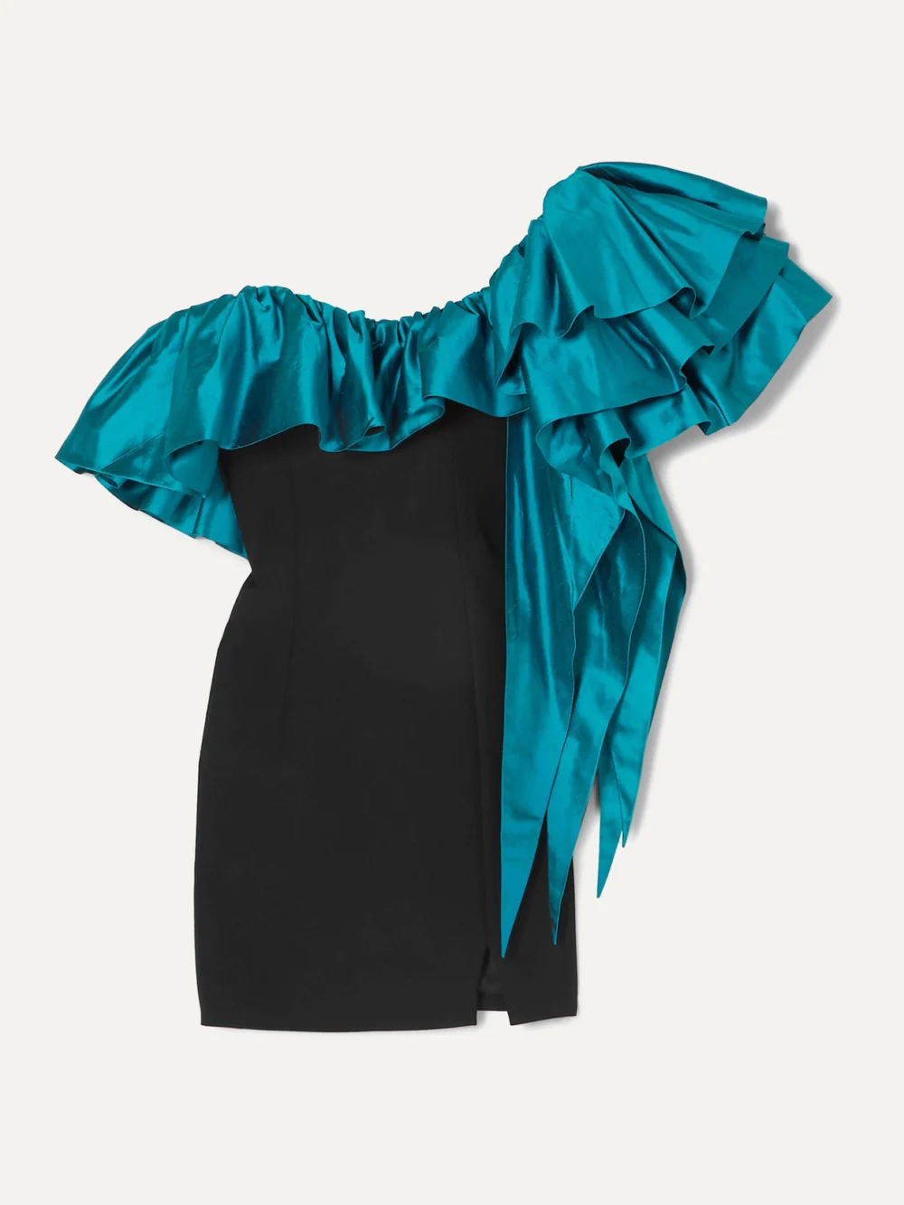 Rasario One-shoulder Ruffled Shantung and Crepe Mini Dress in turquoise