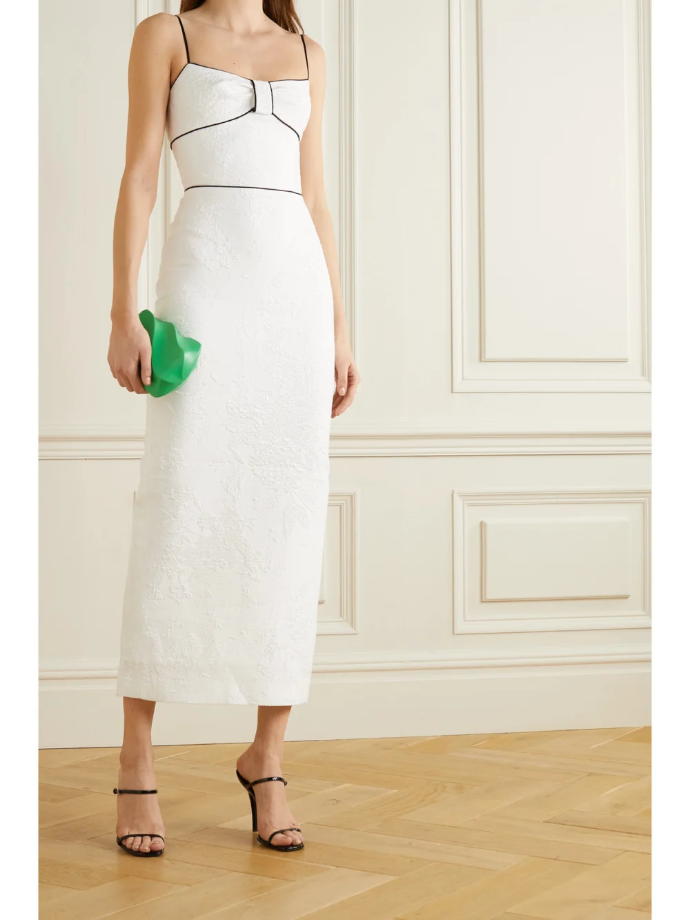 Rasario Piped Metallic Floral-jacquard Maxi Dress, worn by a model