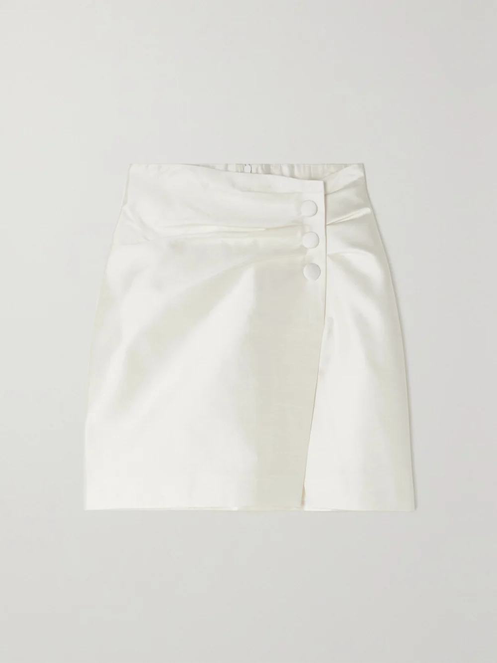 Rasario Ruched Button-embellished Silk Mini Skirt in white