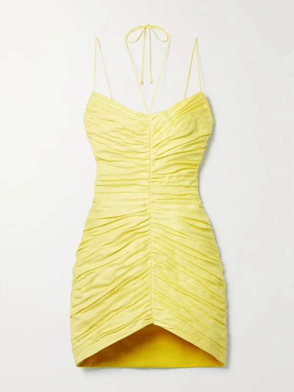 Rasario Ruched Linen-blend Halterneck Mini Dress