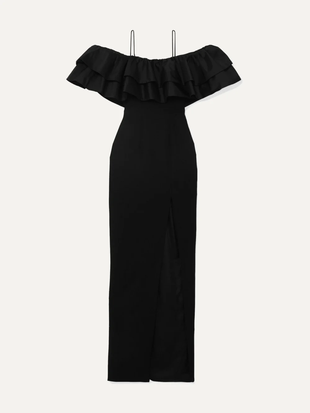 Rasario Ruffled Silk and Crepe Gown in black