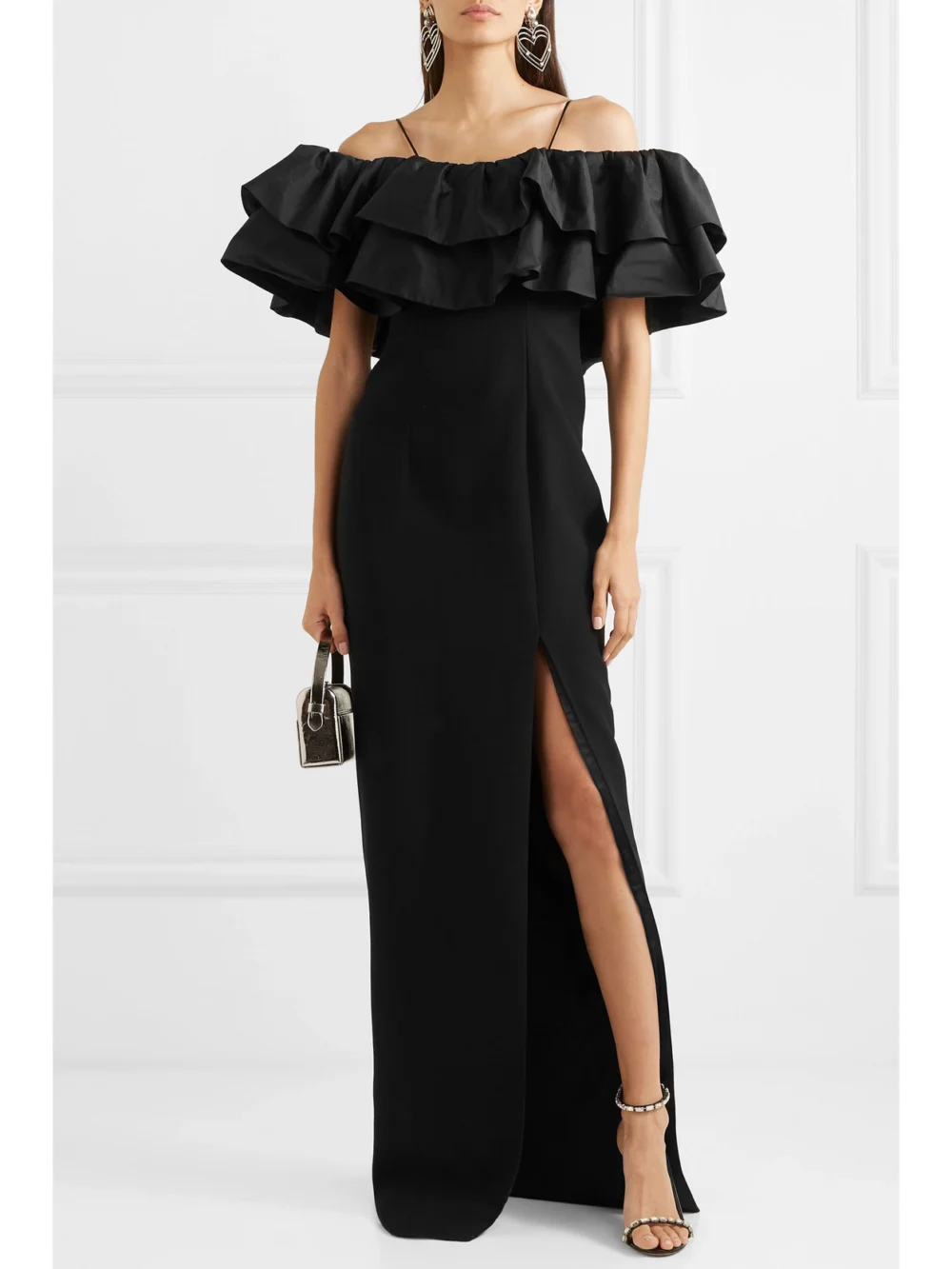 Rasario Ruffled Silk and Crepe Gown, worn by a model