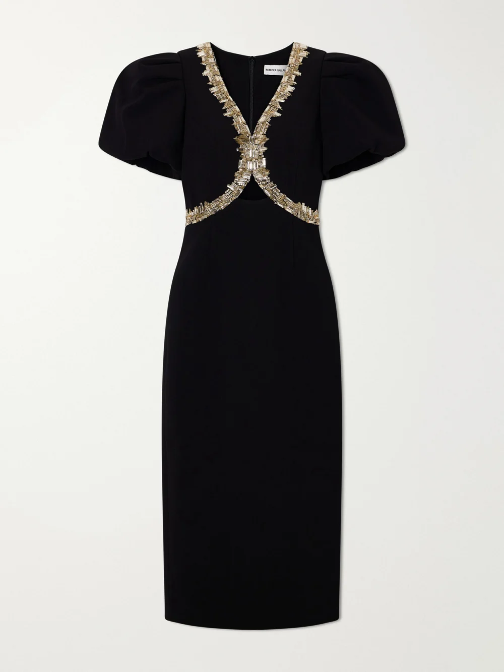 Rebecca Vallance Alexandrite Embellished Cady Midi Dress in black