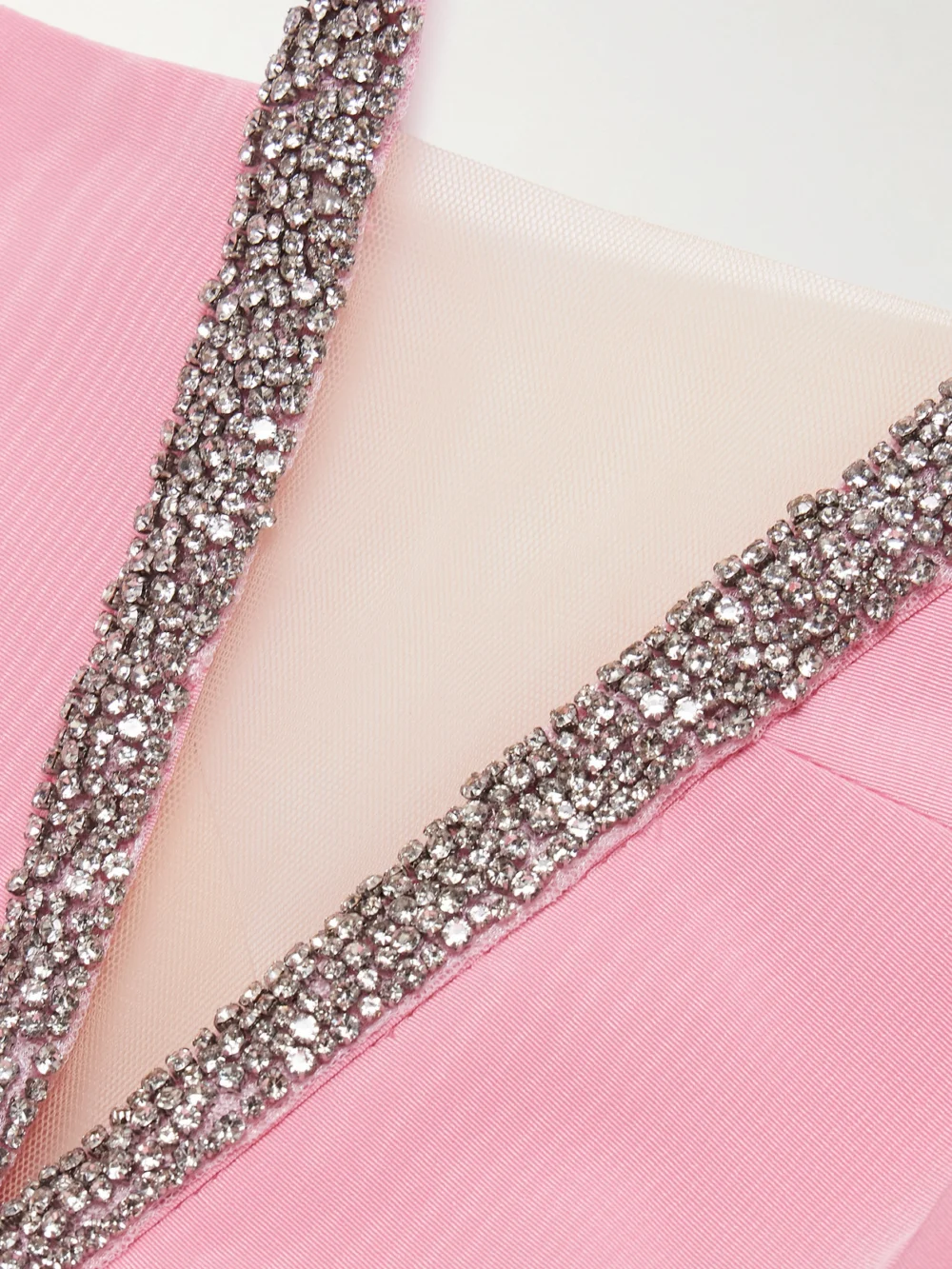 Close-up detail of the Rebecca Vallance Amaro Crystal-embellished Pleated Taffeta Midi Dress