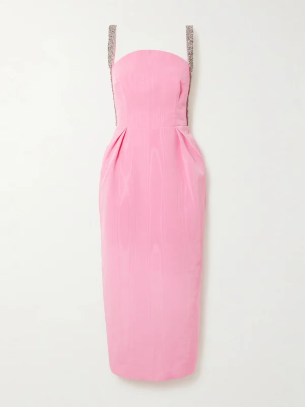 Rebecca Vallance Amaro Crystal-embellished Pleated Taffeta Midi Dress
