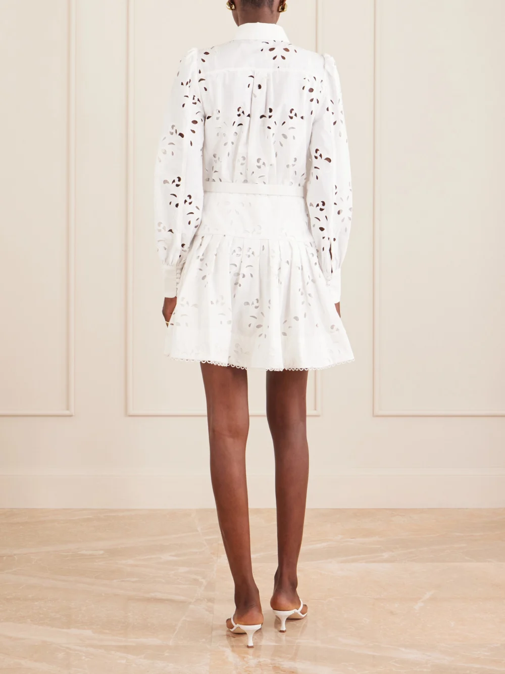 Back view of the Rebecca Vallance Artesan Beltedbroderie Anglaise Poplin Mini Dress