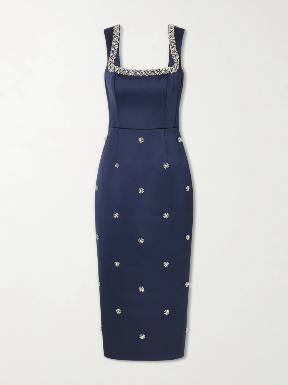 Rebecca Vallance Ayla Embellished Satin Midi Dress in navy