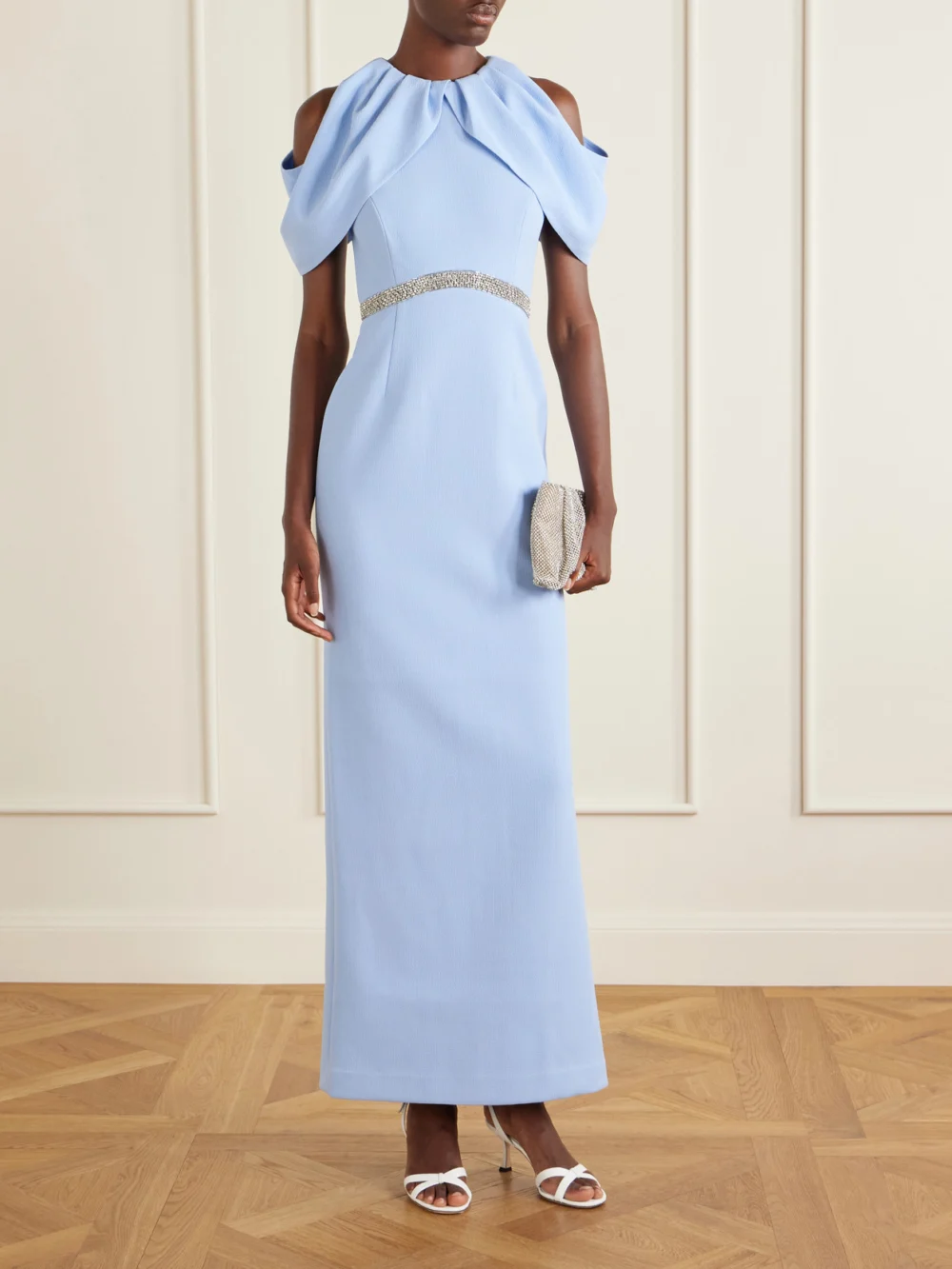 Rebecca Vallance Aylin One-shoulder Embellished Cady Maxi Dress, worn by a model