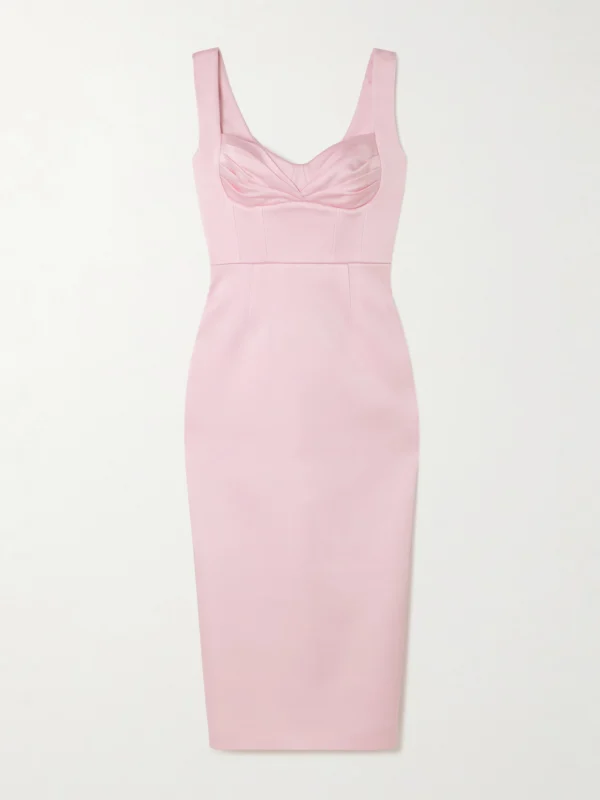 Rebecca Vallance Aymee Gathered Satin-twill Midi Dress