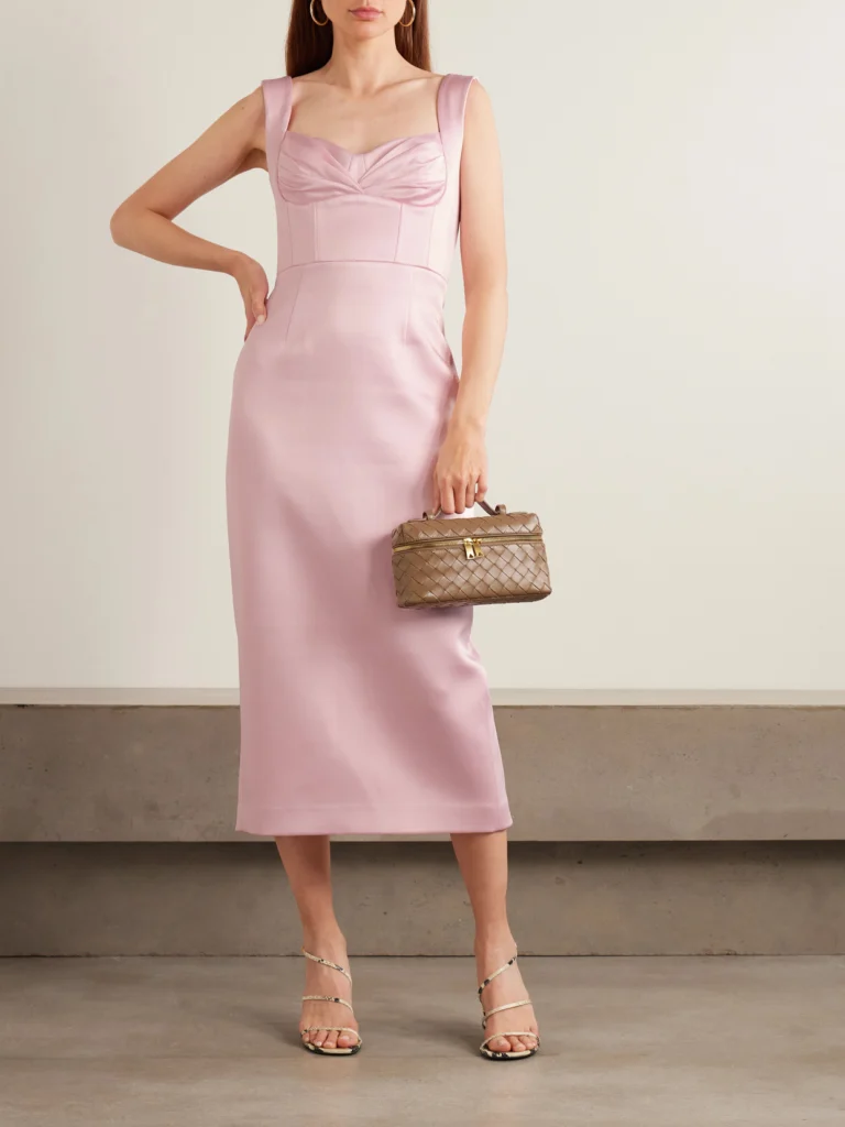 Rebecca Vallance Aymee Gathered Satin-twill Midi Dress