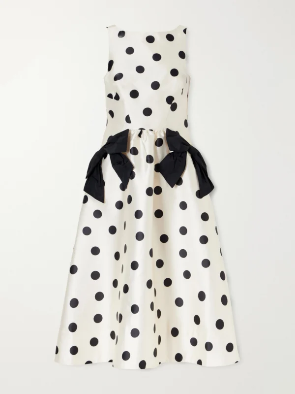 Rebecca Vallance Bacio Bow-detailed Polka-dot Satin-twill Midi Dress