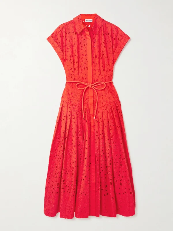 Rebecca Vallance Blaire Belted Guipure Lace Cotton Midi Shirt Dress