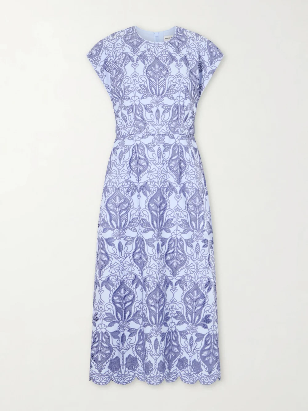 Rebecca Vallance Blooming Lanterns Scalloped Embroidered Cotton Midi Dress in light blue