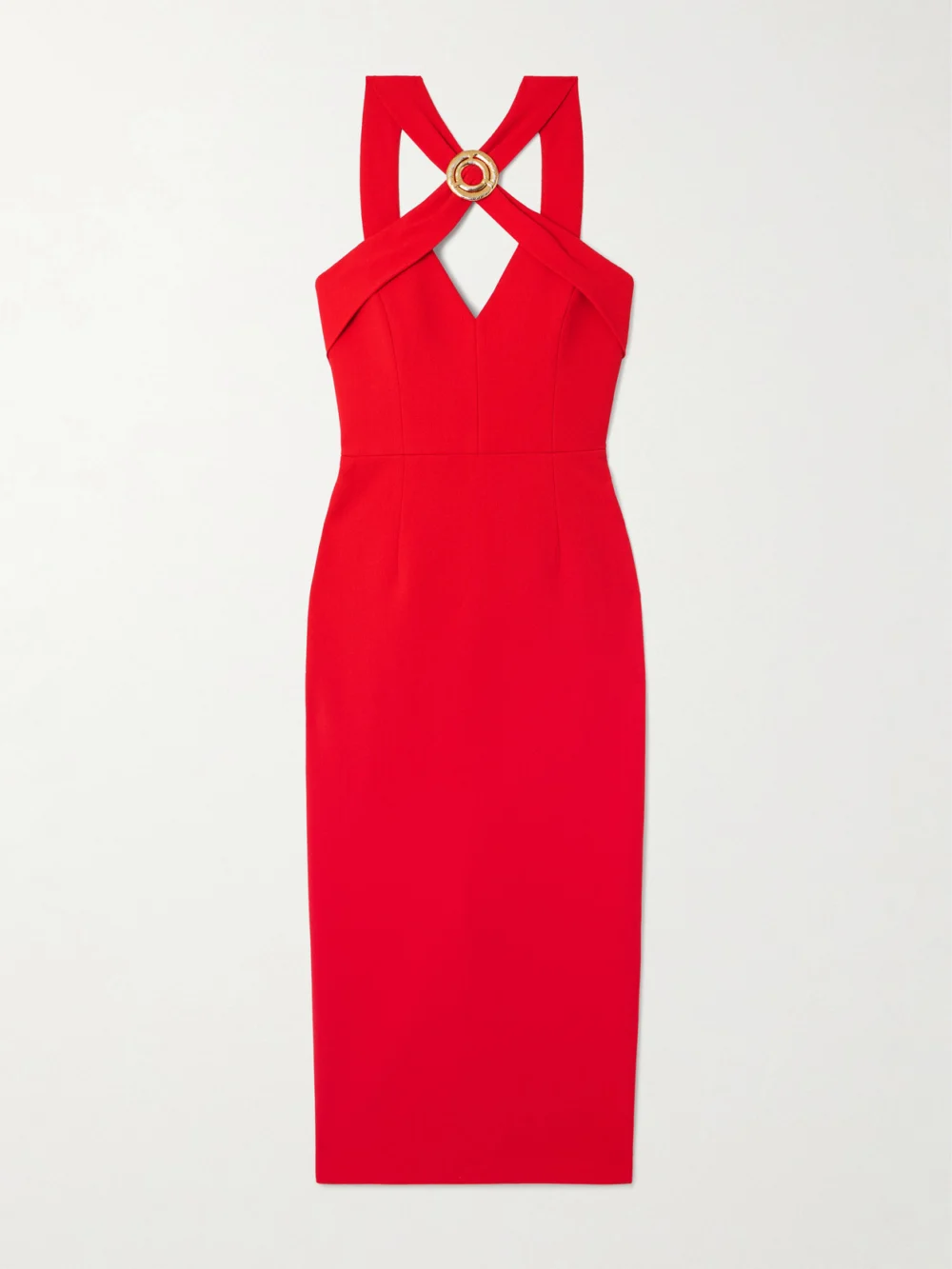 Rebecca Vallance Cameron Embellished Crepe Midi Dress in red