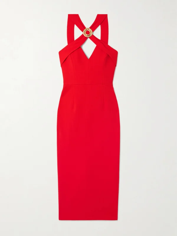 Rebecca Vallance Cameron Embellished Crepe Midi Dress