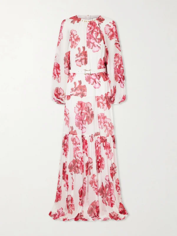Rebecca Vallance Damask Rose Embellished Tiered Floral-print Georgette Maxi Dress