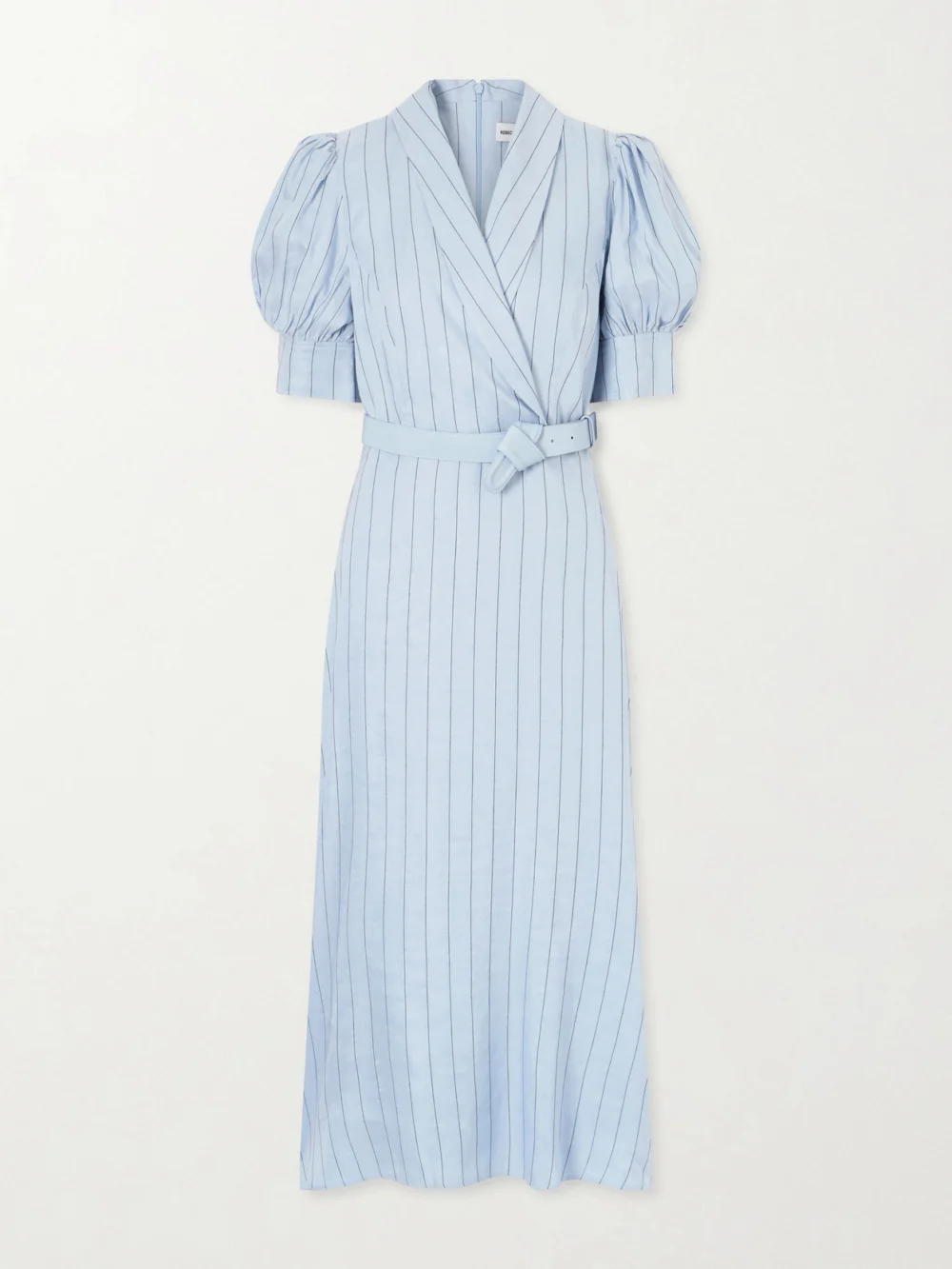 Rebecca Vallance Effie Belted Striped Linen-blend Midi Dress in blue